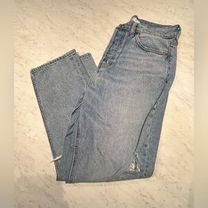 Hidden Button Up High Rise Jeans Size 27 Distressed Knee Ankle